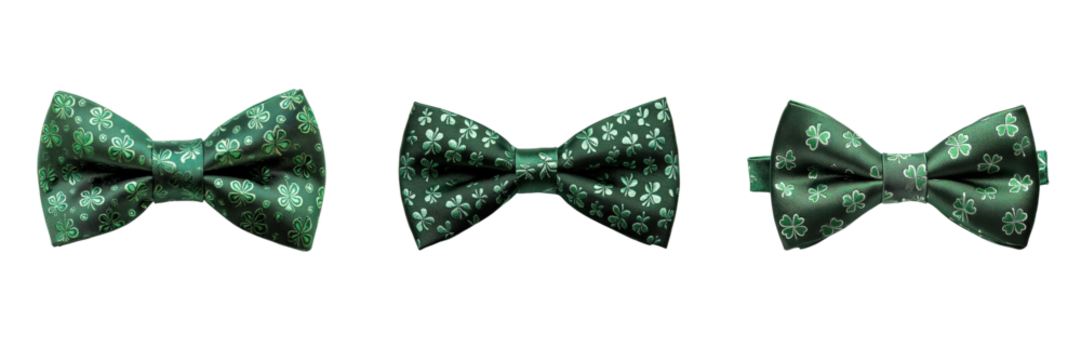 A Set of Classic Shamrock Bow Ties for St. Patrick’s Day Isolated on Transparent Background - Powered by Adobe
