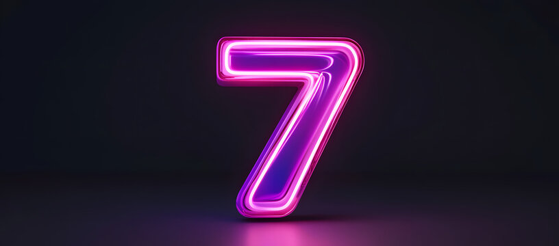 the number "7", glowing in neon purple and pink, against a dark background - Powered by Adobe
