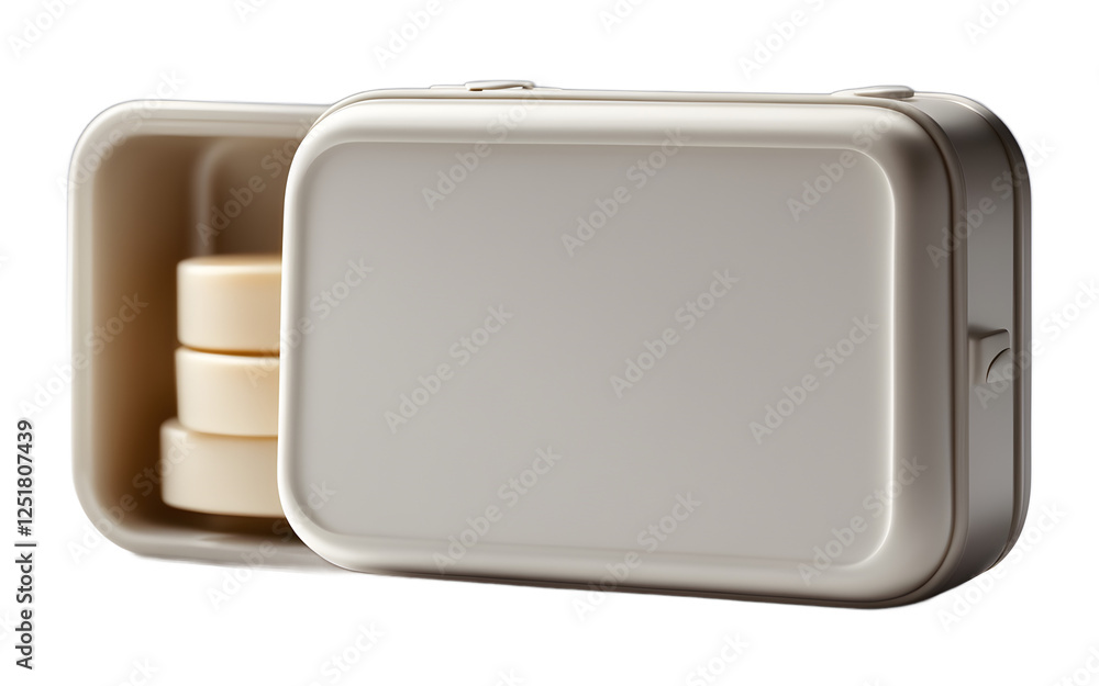 Aufkleber a compact portable travel soap case with a secure lid on a white empty plain background