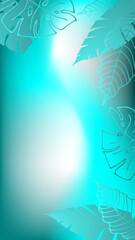 blue blurred background with tropical leaves for mobile screen and phone screen saver.