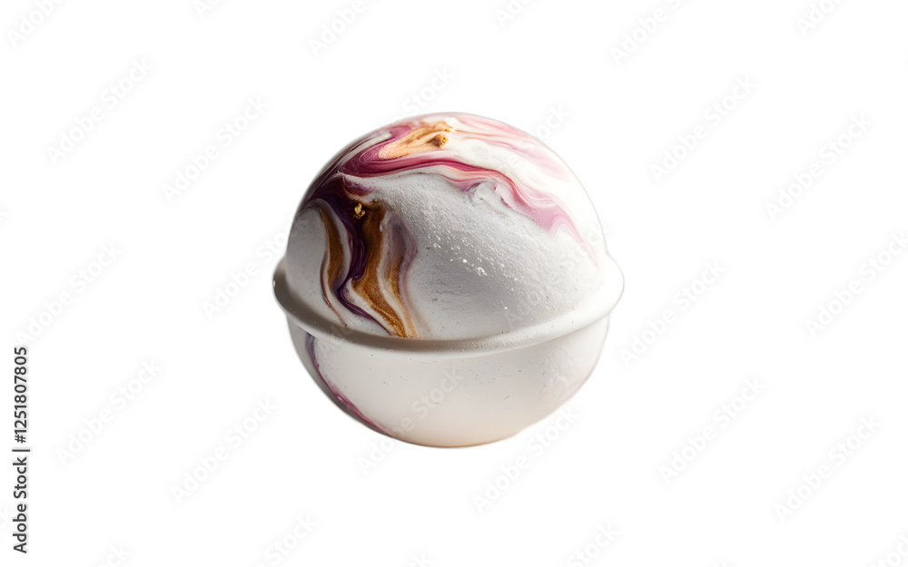 Aufkleber a luxurious white bath bomb with a marbled design on a white empty plain background