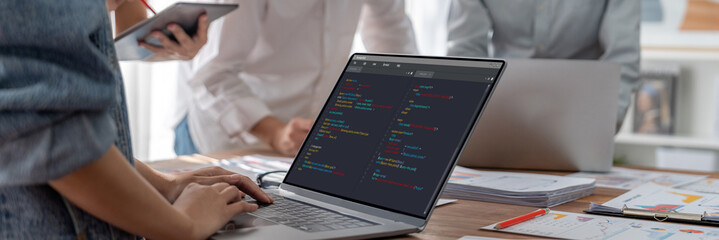 Software development programming on computer screen for brisk application and program coding
