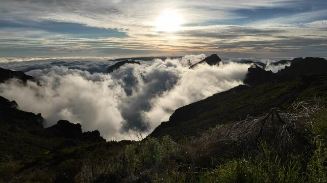 Scenic panoramic view at Pico do Arieiro, famous destination on Madeira Island, Portugal.
