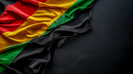 Abstract design featuring a single African silky flag with black, red, yellow, and green stripes on the left side