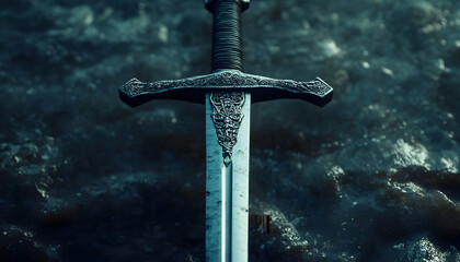 Isolated broadsword on a plain background, detailed close-up AI Generated