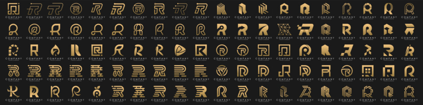 Mega logo collection, Abstract letter R logo design. icons for business of luxury, elegant, simple.