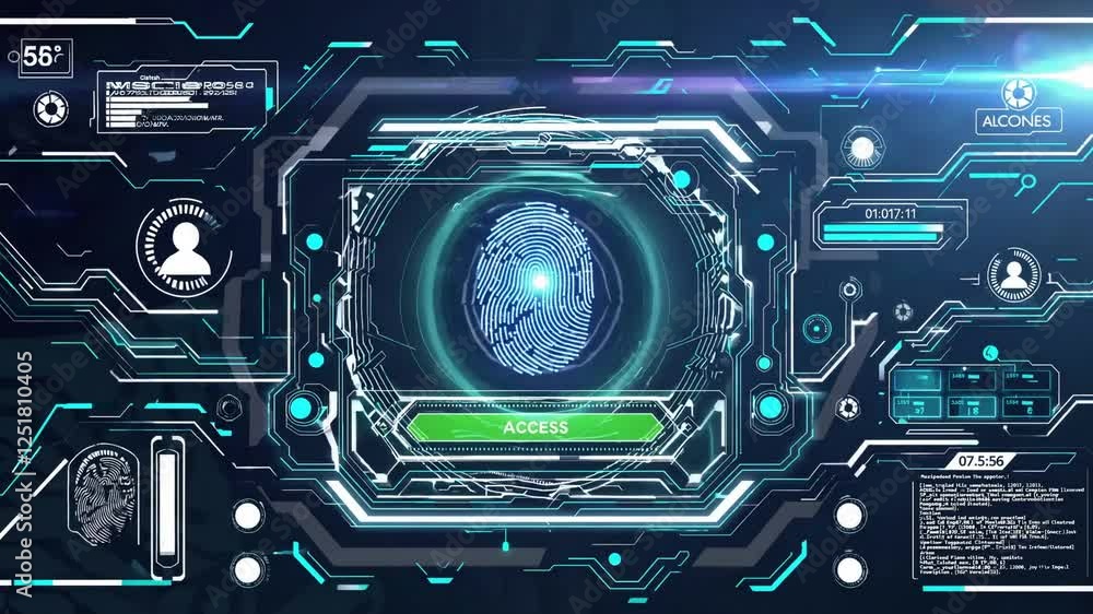 Poster futuristic digital fingerprint access control interface design