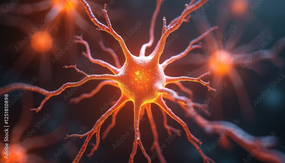 Poster illustration of nerve cell neuron sending electrical signals in human brain neural activities. brain