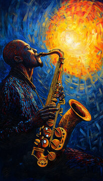 Jazz Saxophonist Immersed in Music, Alto Saxophone in Hand AI Generated