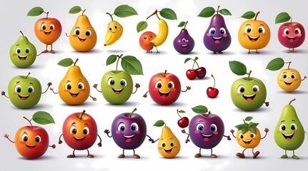 Obraz premium A collection of cartoon fruits with smiling faces