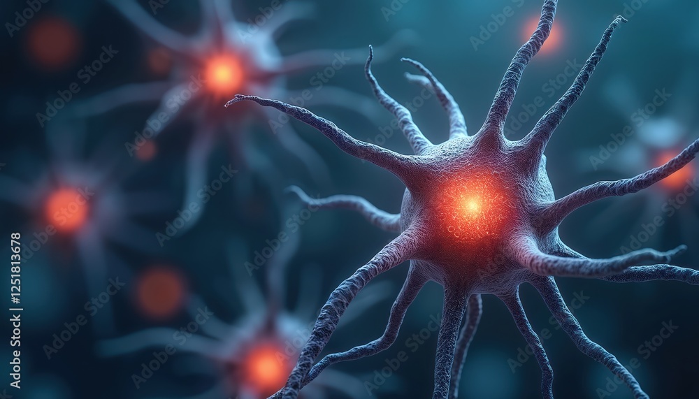 Aufkleber Illustration of nerve cells neurons sending electric signals. Neural activities in human brain for neuroscience. Digital connectivity via glowing neural network anatomical pathway. Futuristic