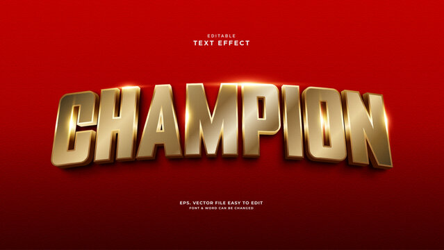 Champion 3d text style, editable text effect golden
