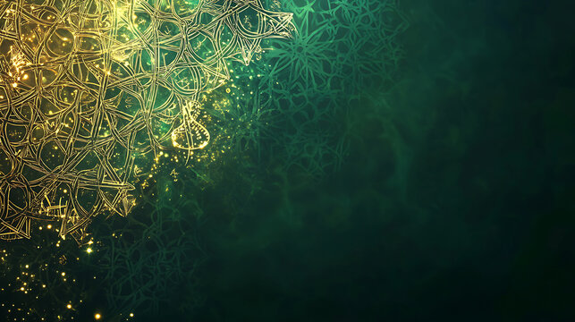 Golden Abstract Mandala Design on Dark Green Background