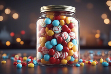 A Glass Jar Filled with Colorful Chocolate Candies. Generative AI
