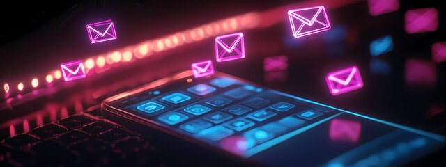 Secure Digital Messaging with Neon Icons