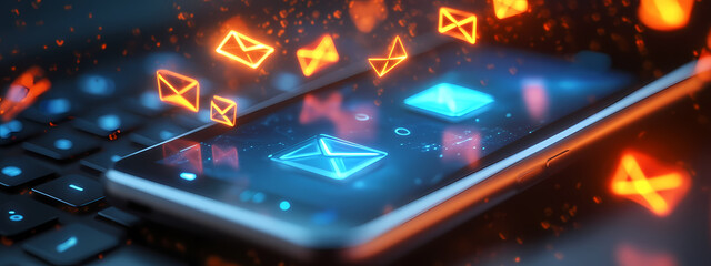 Naklejka premium Secure Digital Messaging with Neon Icons