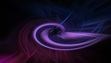 Digital art vortex in black space, a purple and pink fractal pattern of swirling lines and blue energy texture.