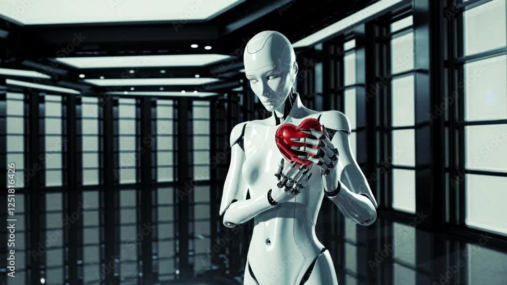Aufkleber robotic exploration of emotional intelligence. humanoid machine investigates symbolic heart represen