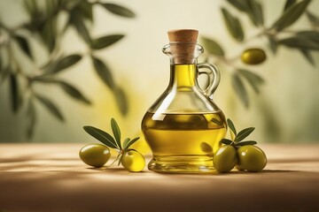 A Stunning Showcase of Premium Olive Oil, Featuring Its Golden Hue and Rich Aroma in an Elegant and Refined Presentation. Generative AI