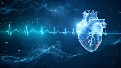 Transparent Human Heart with ECG Line and Digital Effects