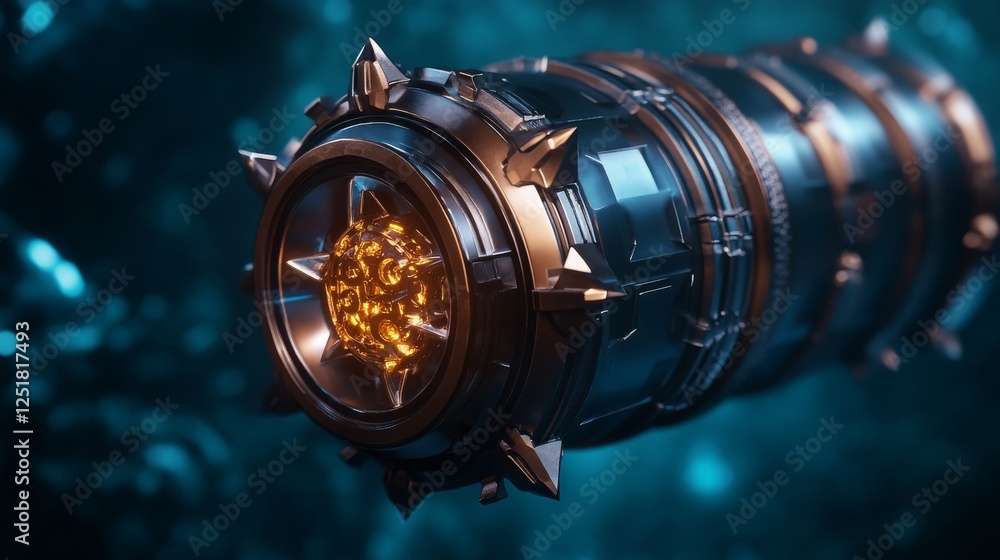 Poster futuristic cybersecurity tool with metallic design and glowing elements