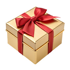Obraz premium Gold Gift Box with Red Ribbon: Perfect for Presents