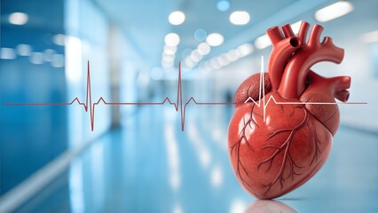 Human Heart with ECG Line in a Medical Corridor