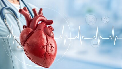 Human Heart with ECG Line and Doctor in the Background