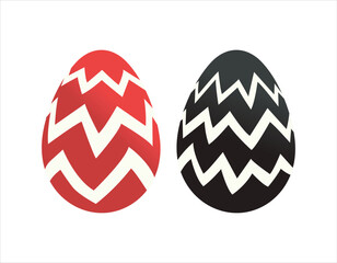 two easter eggs with zigzag patterns, one red and one black, isolated on a white background. perfect for holiday-themed designs, greeting cards, and festive decorations.