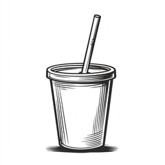 Hand-drawn illustration of a disposable cup with straw, likely for a beverage