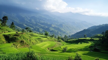 Fototapeta premium Breathtaking landscape views of rice terraces northern vietnam nature photography serene environment wide angle scenic beauty