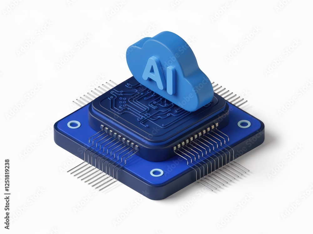 Poster ai cloud symbol on a microchip, representing advanced technology integration