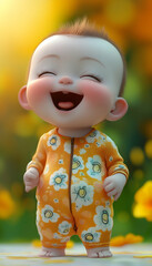 Laughing baby rendered in 3D cartoon style, full of joyful energy AI Generated © Stock & Story