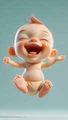 Laughing baby rendered in 3D cartoon style, full of joyful energy AI Generated © Stock & Story