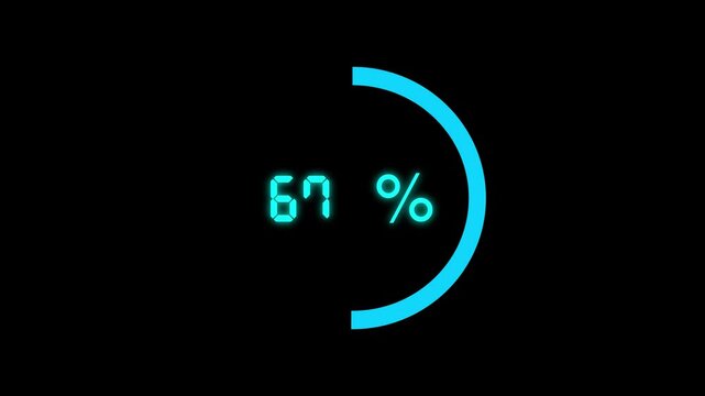 Glowing Progress Bar at 100 procent on Black Background Minimalistic glowing progress bar at present, featuring sleek blue circular design against black backdrop. Perfect for tech or loading concepts