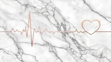 Minimalist Heartbeat Line on White Marble Background