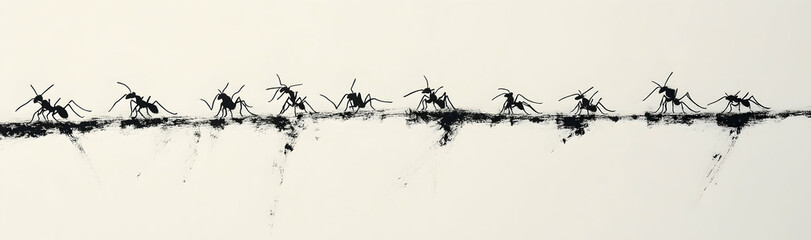 Line of ants marching in unison, a fascinating depiction of teamwork and naturea??s resilience AI Generated