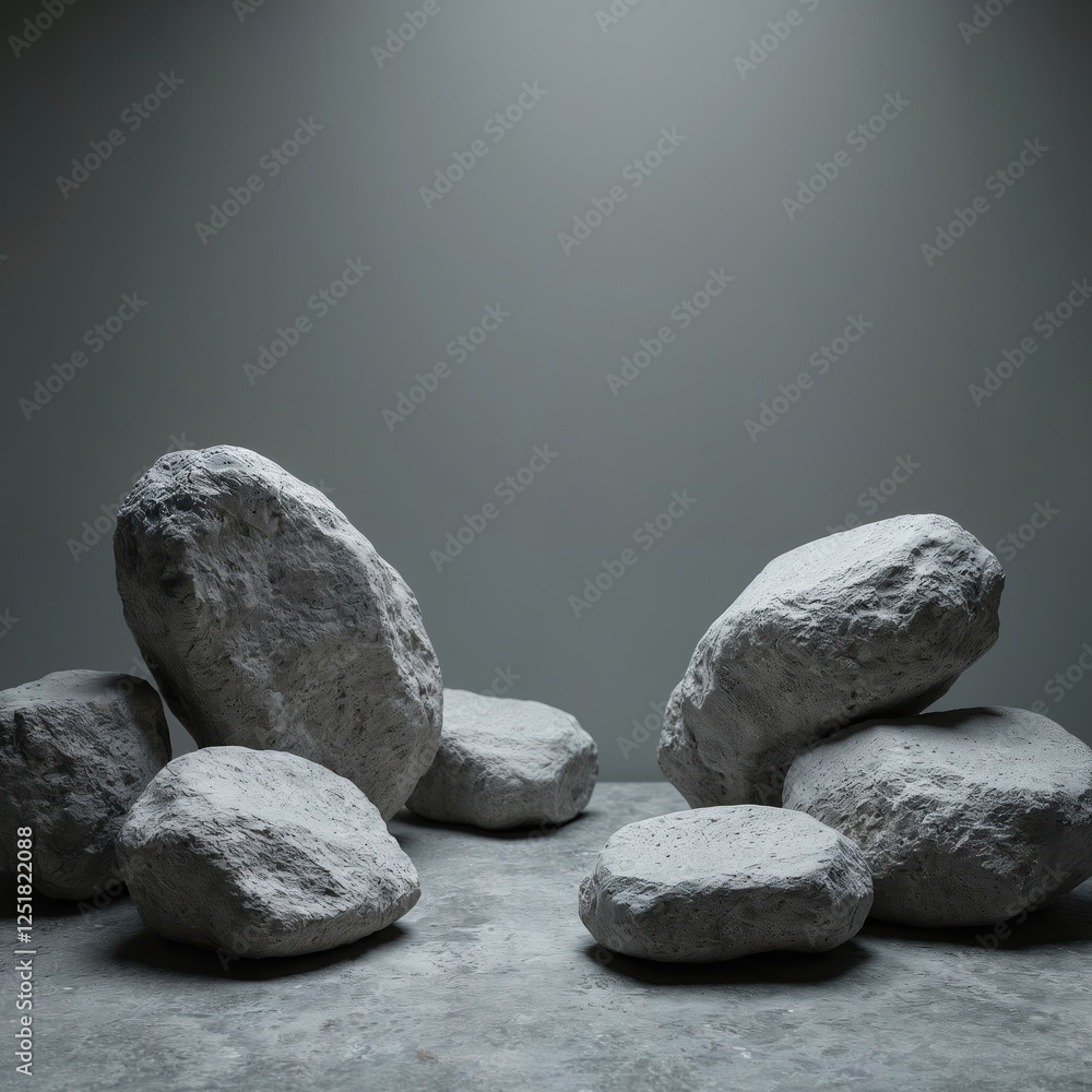 Aufkleber studio shot displays gray stones on surface. neutral backdrop suits diverse promo projects. stone te
