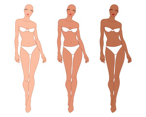 Eight-head fashion figure template. The female fashion croquis. Vector illustration of a young woman wearing lingerie, isolated on a white background.