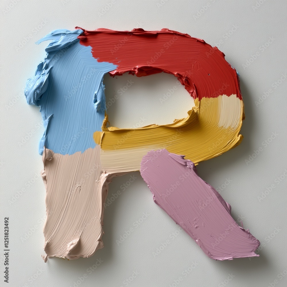 Poster multicolored letter r created using spray paint on a clean white background showcasing artistic expr