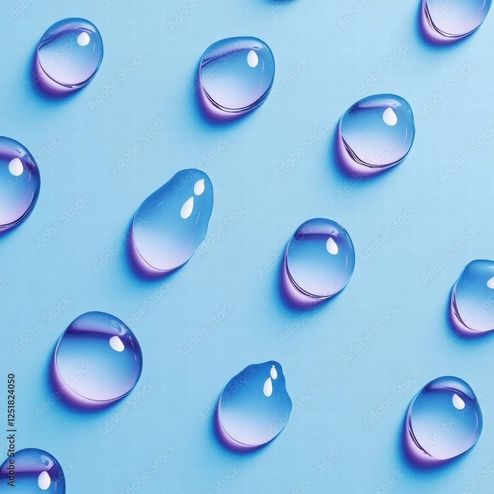 Poster colorful water droplets arranged on a light blue background creating a vibrant texture and pattern e