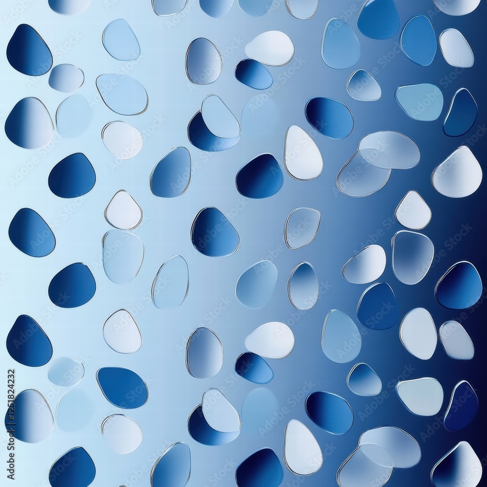 Poster colorful assortment of blue and white shapes cascading down a patterned background with a modern des