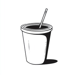 Styrofoam coffee cup with straw, simple graphic illustration