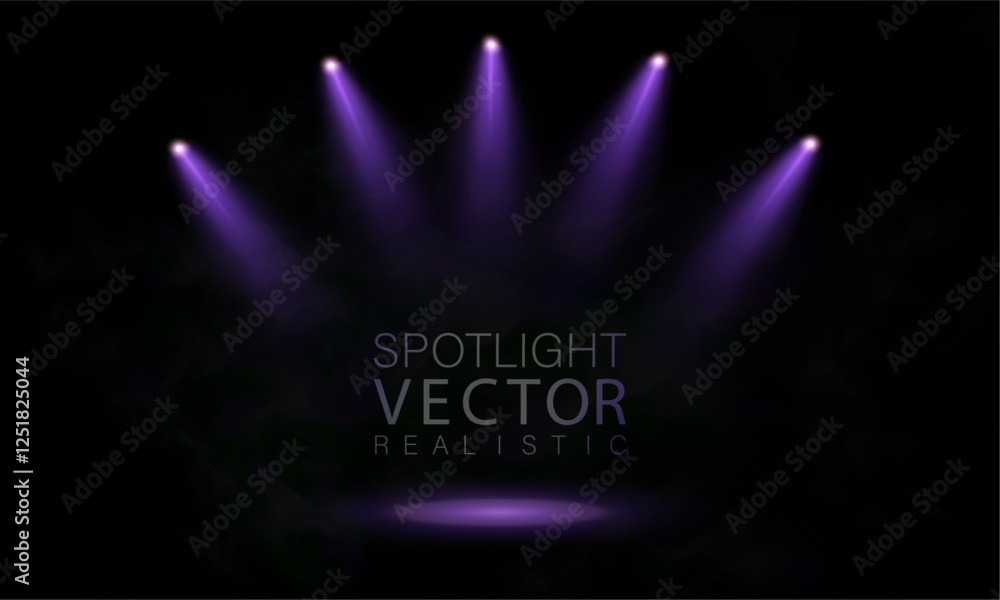 Poster set of colorful light spotlights isolated on black background. vector glowing light effect with tran