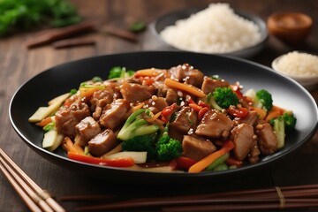 Fototapeta premium Delicious Stir-Fried Pork and Vegetables Plated for a Perfect Meal | Generative AI
