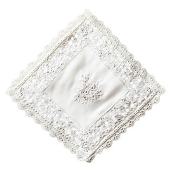 Delicate Lace Handkerchief with Embroidery and Flower Design Isolated on Transparent Background