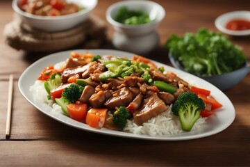 Delicious Stir-Fried Pork and Vegetables Plated for a Perfect Meal | Generative AI