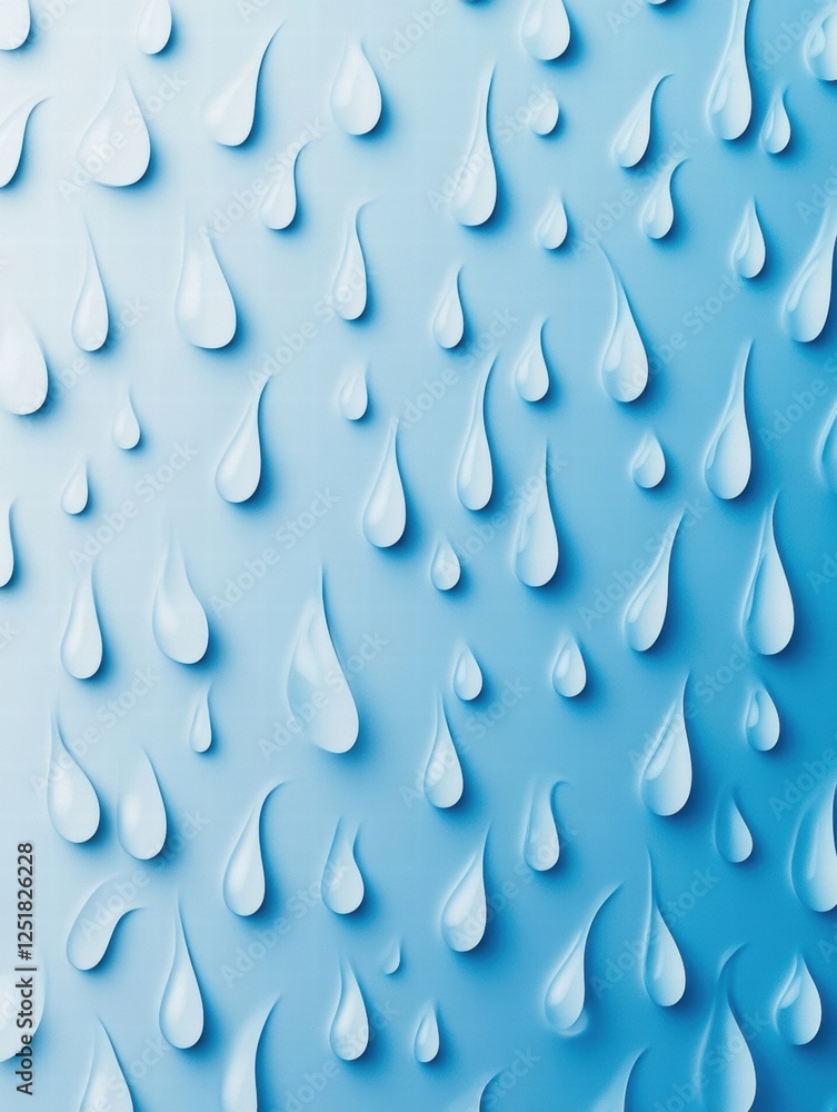 Poster water droplets cascading on a smooth blue surface illustrating freshness and tranquility in a calm e
