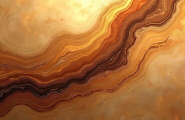 Abstract fluid art background with golden, copper, bronze colors. Liquid marble acrylic painting with brown lines, gradient. Luxury golden brown stone texture for creative decorative canvas,