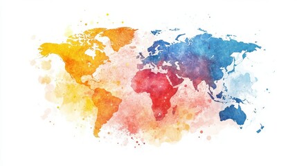 Obraz premium vibrant watercolor globe showcasing continents in warm and cool colors, symbolizing unity and diversity